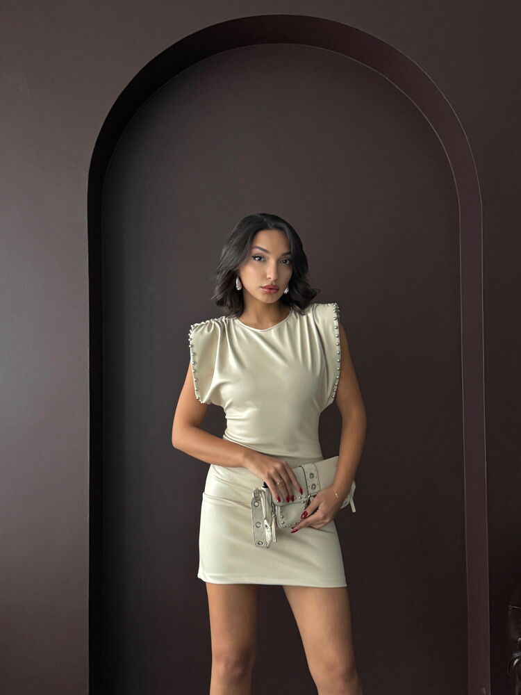 Droplu Suni Deri Elbise